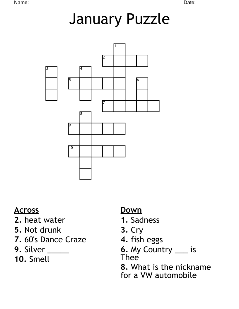 January Puzzle Crossword WordMint