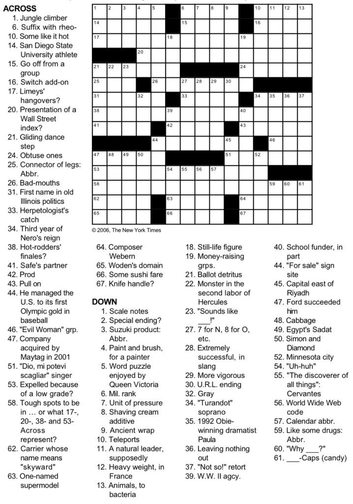 New York Times Crossword Printable Free Wednesday FreePrintableTM