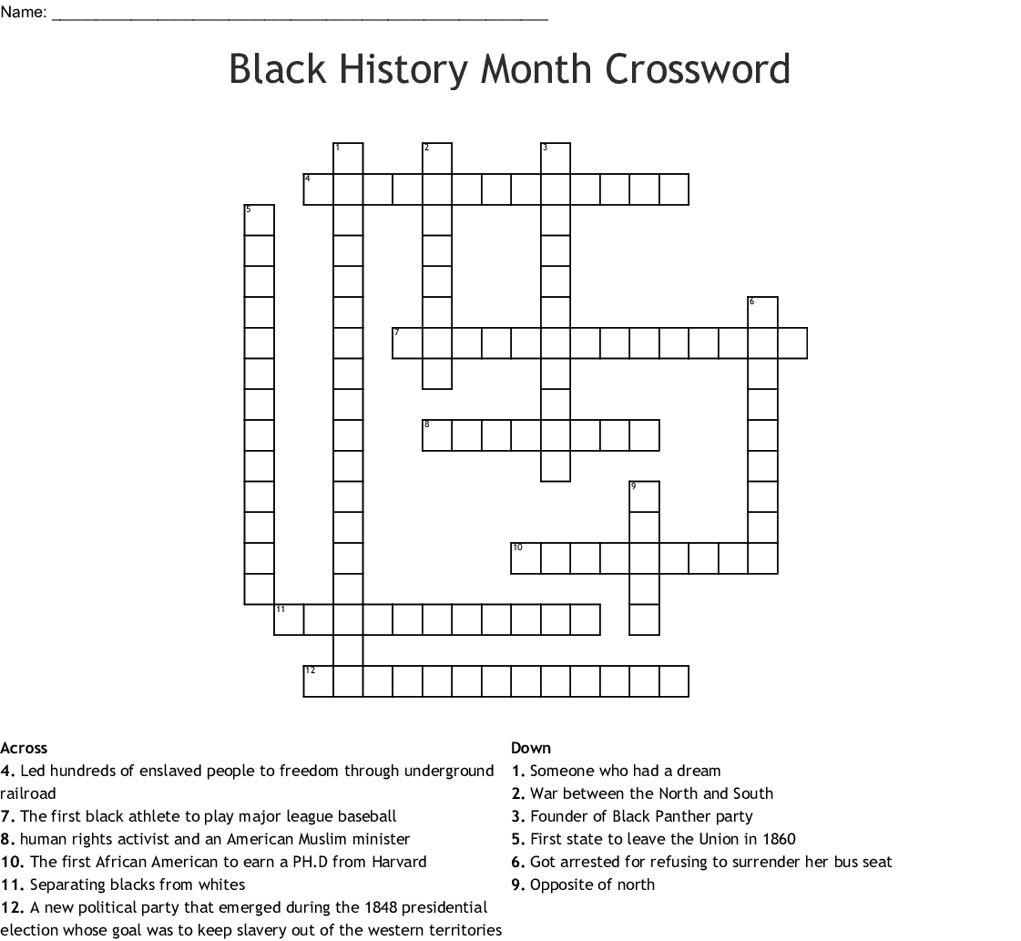 Black History Crossword Puzzle Printable Pdf Printable Templates