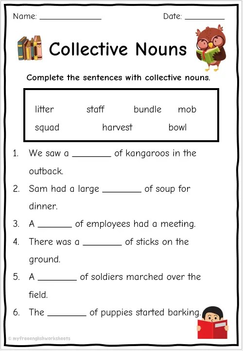 Collective Nouns Printable Worksheets For Grade 2 Kidpid Worksheets