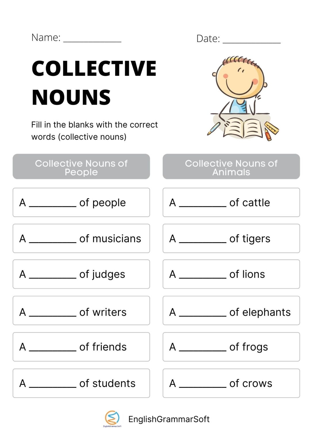 Collective Nouns Worksheets For Grade 3 With Answers Noun Worksheets