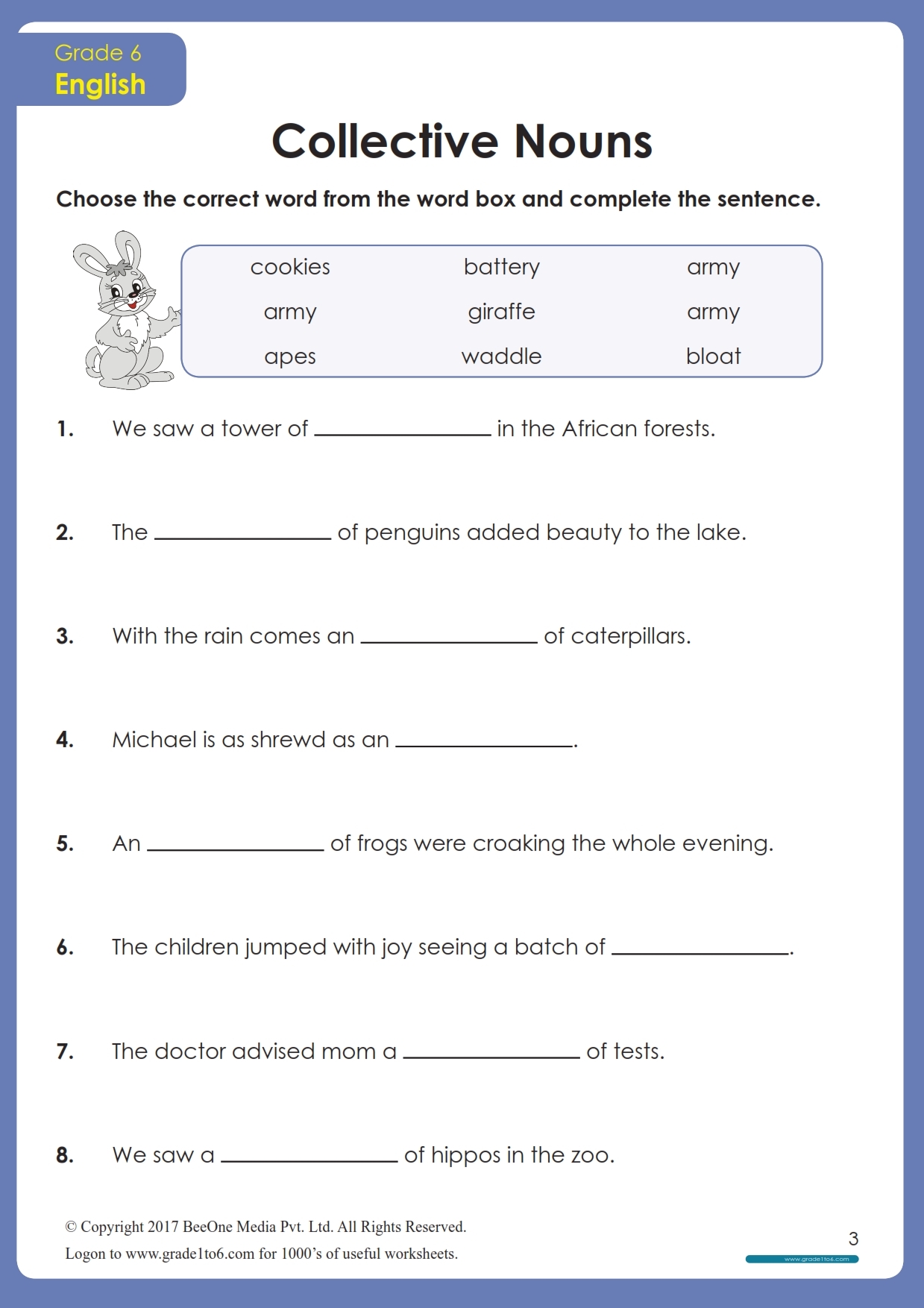 Collective Nouns Worksheets FREE PDF Grade1to6 Worksheets Library