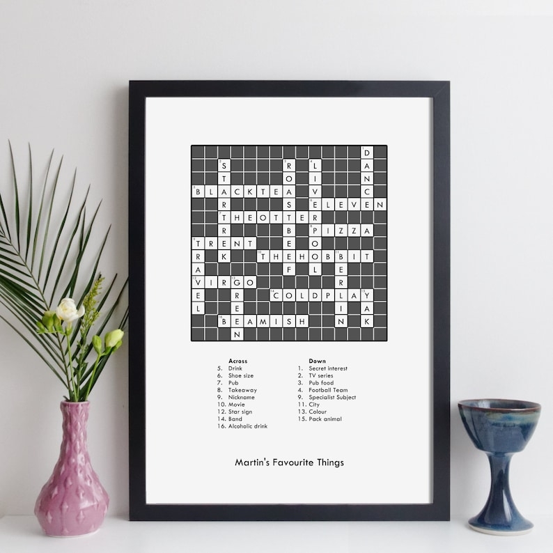 Custom Crossword Puzzle Print Personalised Crossword Gift Etsy