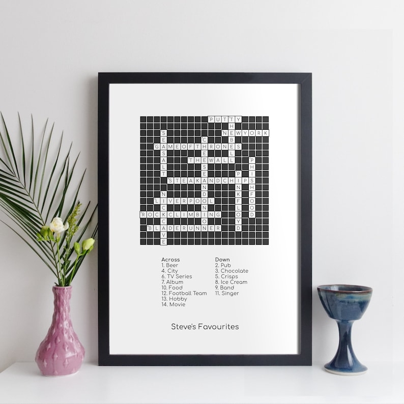 Custom Crossword Puzzle Print Personalised Crossword Gift Etsy