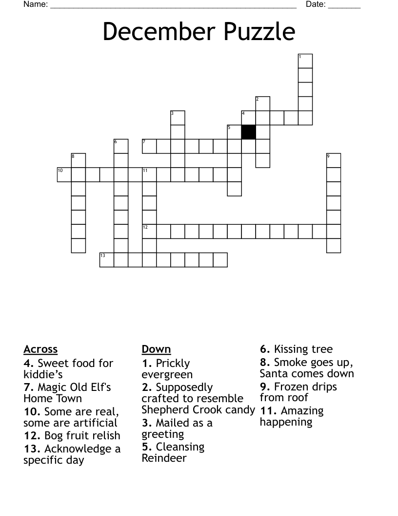 December Puzzle Crossword WordMint