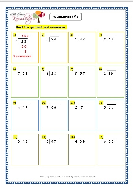 Grade 3 Long Division Worksheets Long Division Worksheets