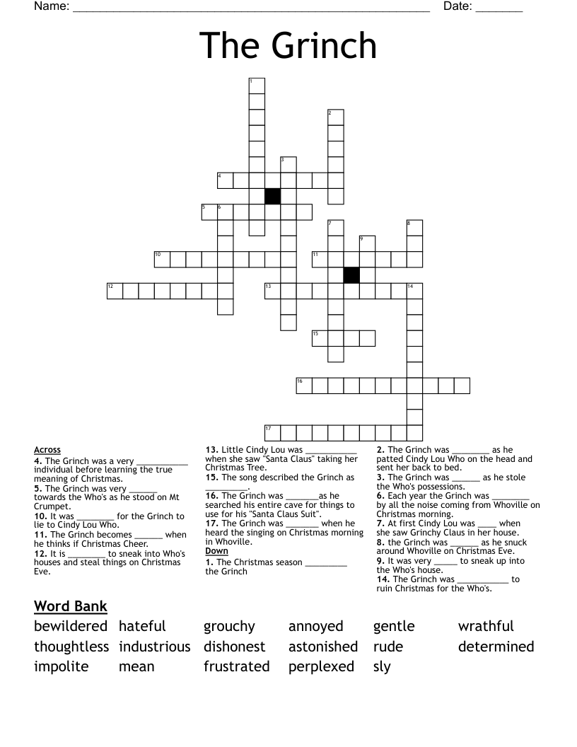 Grinch Crossword Puzzle Printable Printable Word Searches