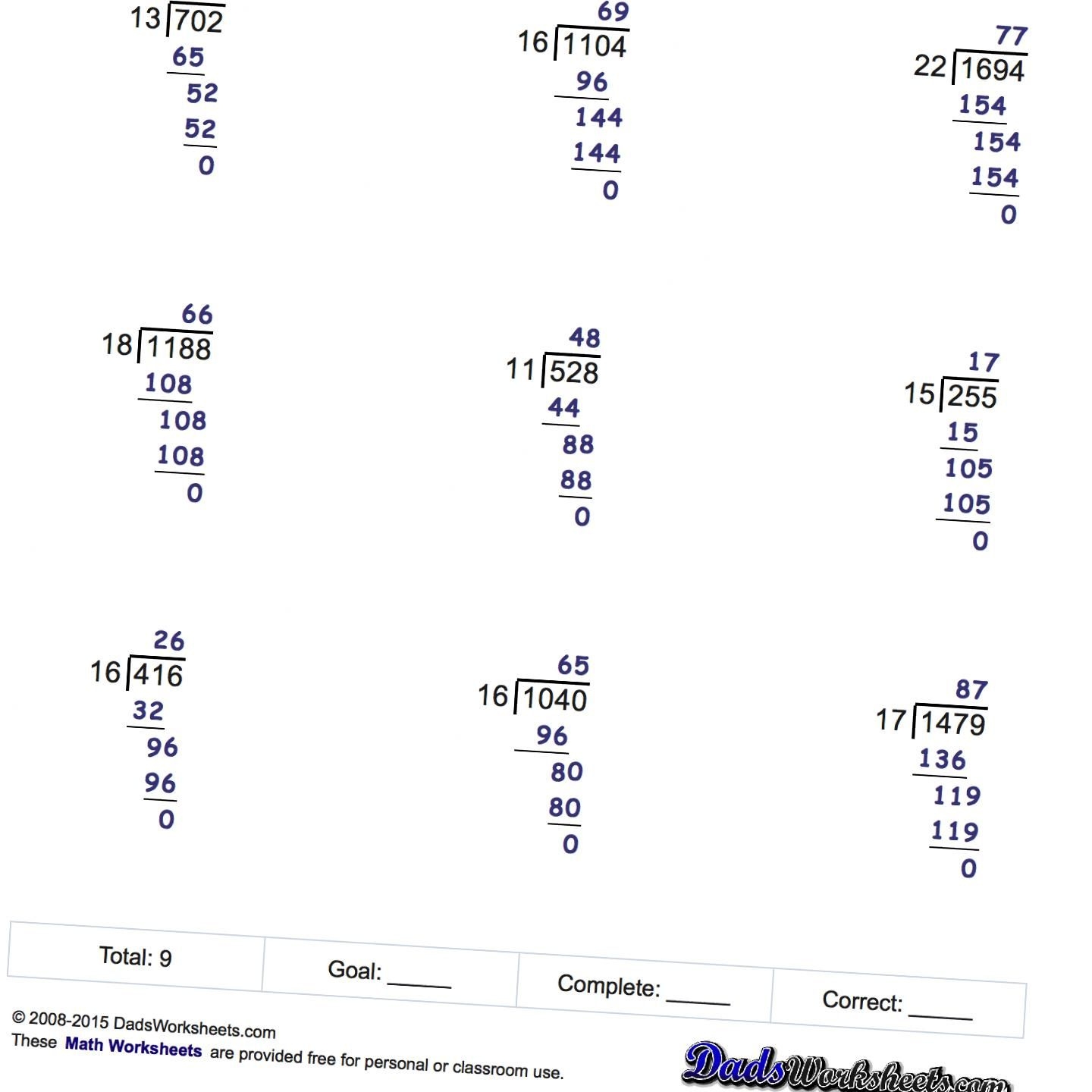 Long Division Worksheet Answer Key Long Division Worksheets