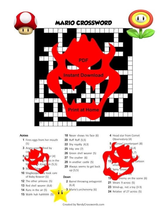Mario Crossword Digital Download Easy Simple Basic Etsy