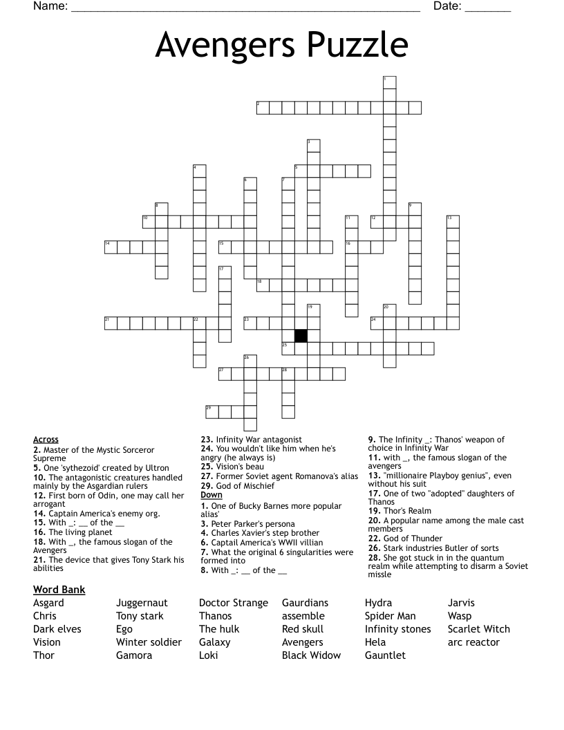 Marvel Cinematic Universe Crossword WordMint