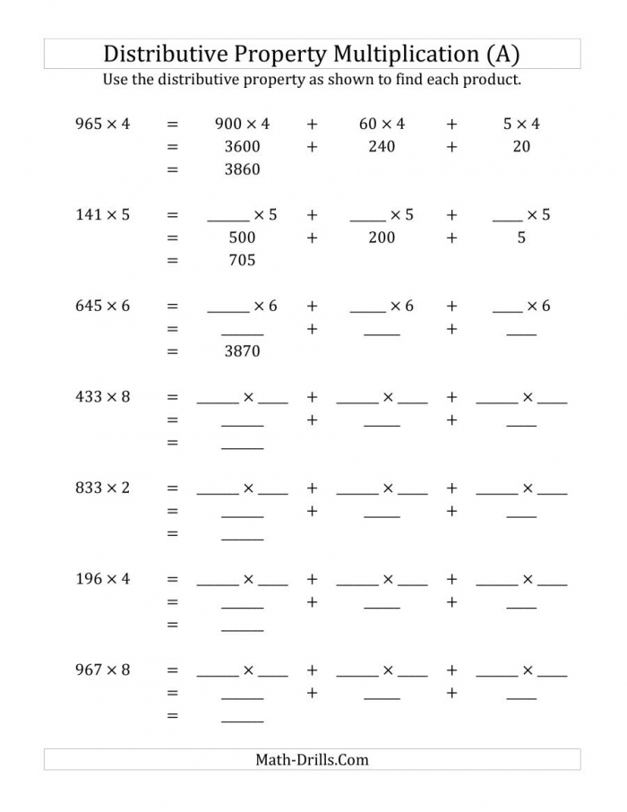 Multiplication With Distributive Property Worksheets Multiplication 