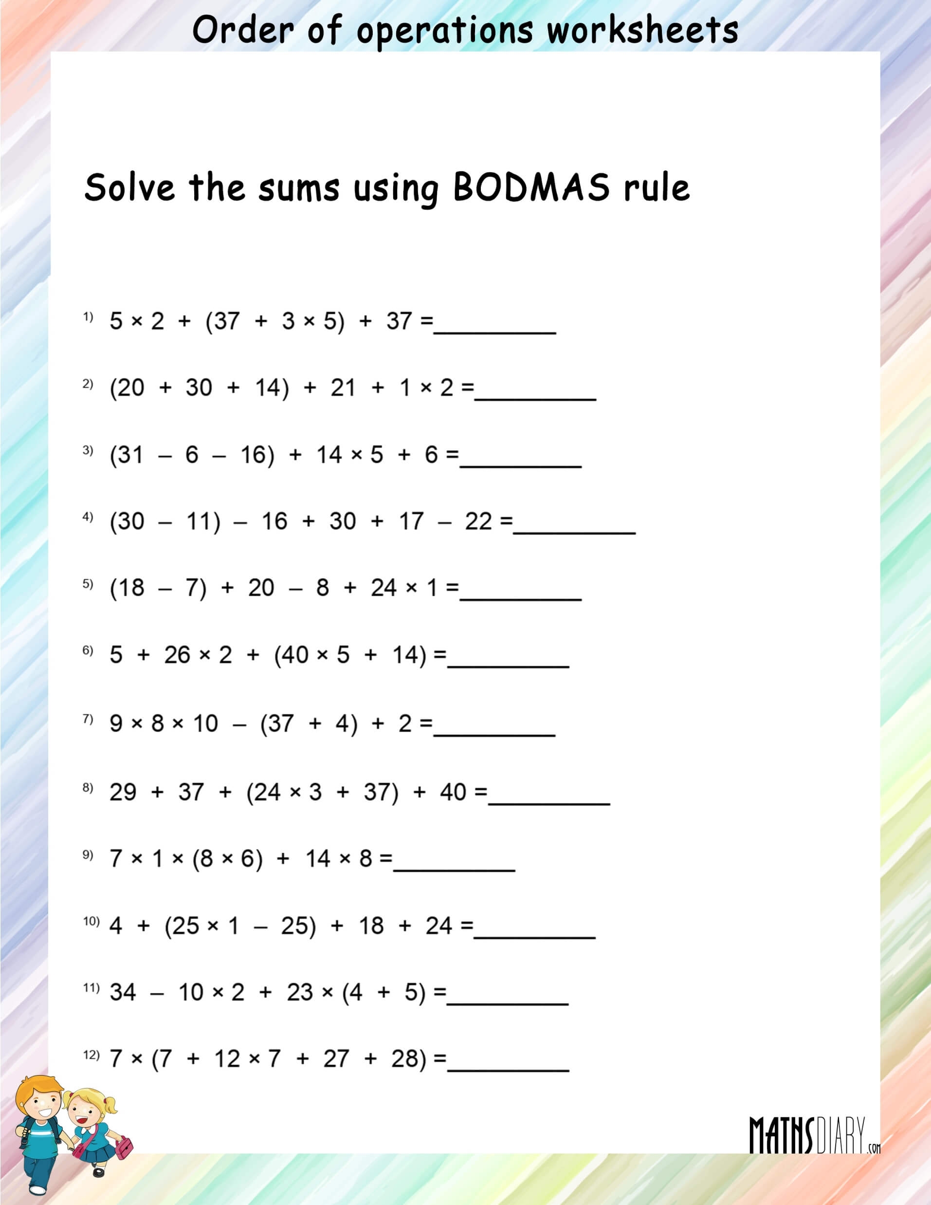 Order Of Operations Worksheets Free Printable For Ages 6 13 
