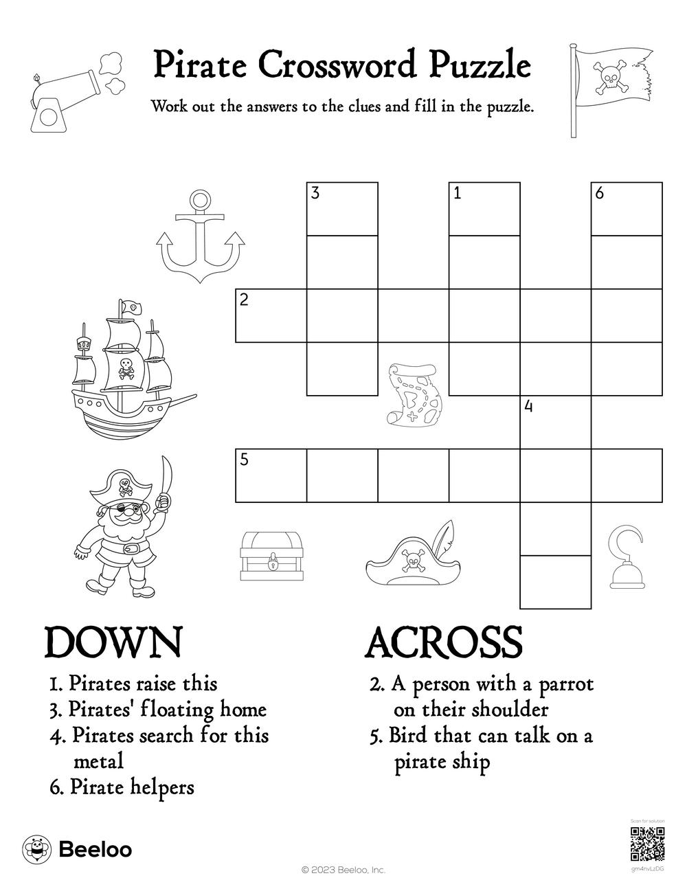 Pirate Crossword Puzzle Beeloo Printable Crafts And Activities For Kids