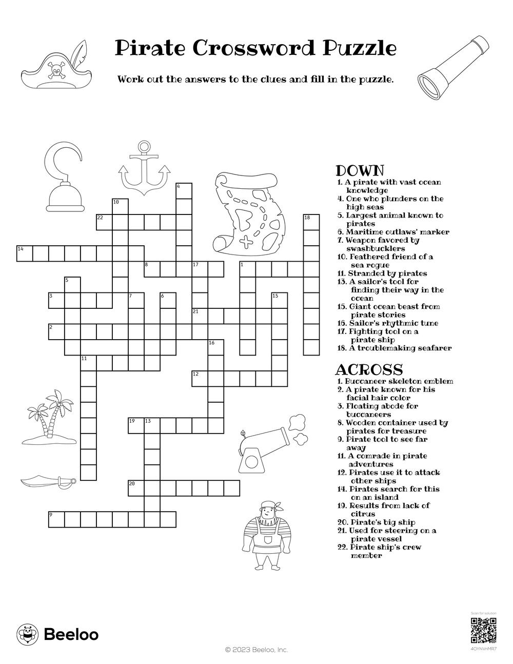 Pirate Crossword Puzzle Beeloo Printable Crafts And Activities For Kids