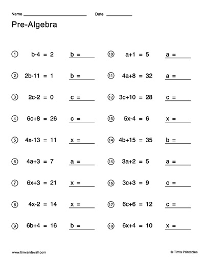 Pre Algebra Worksheets Tim 39 s Printables