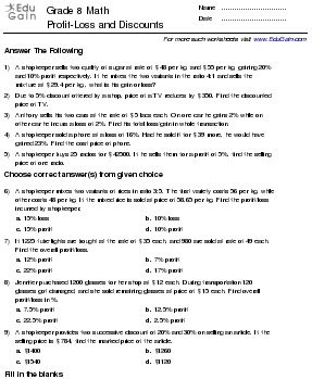 Profit And Loss Class 8 Worksheets