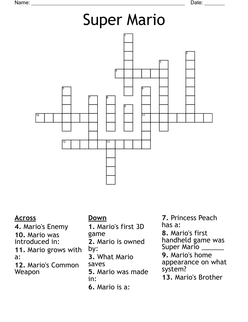 Super Mario Crossword WordMint