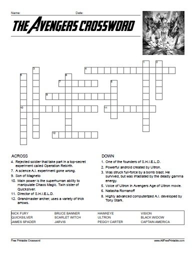 The Avengers Crossword Free Printable