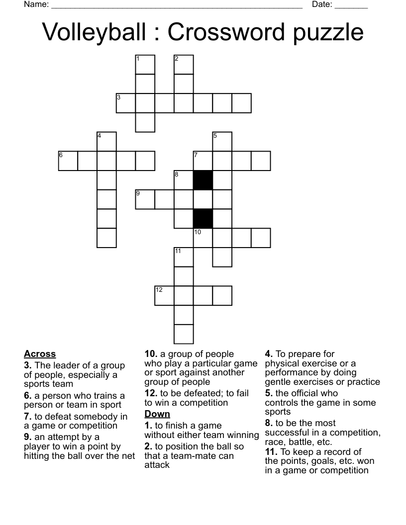 Volleyball Crossword Puzzle WordMint