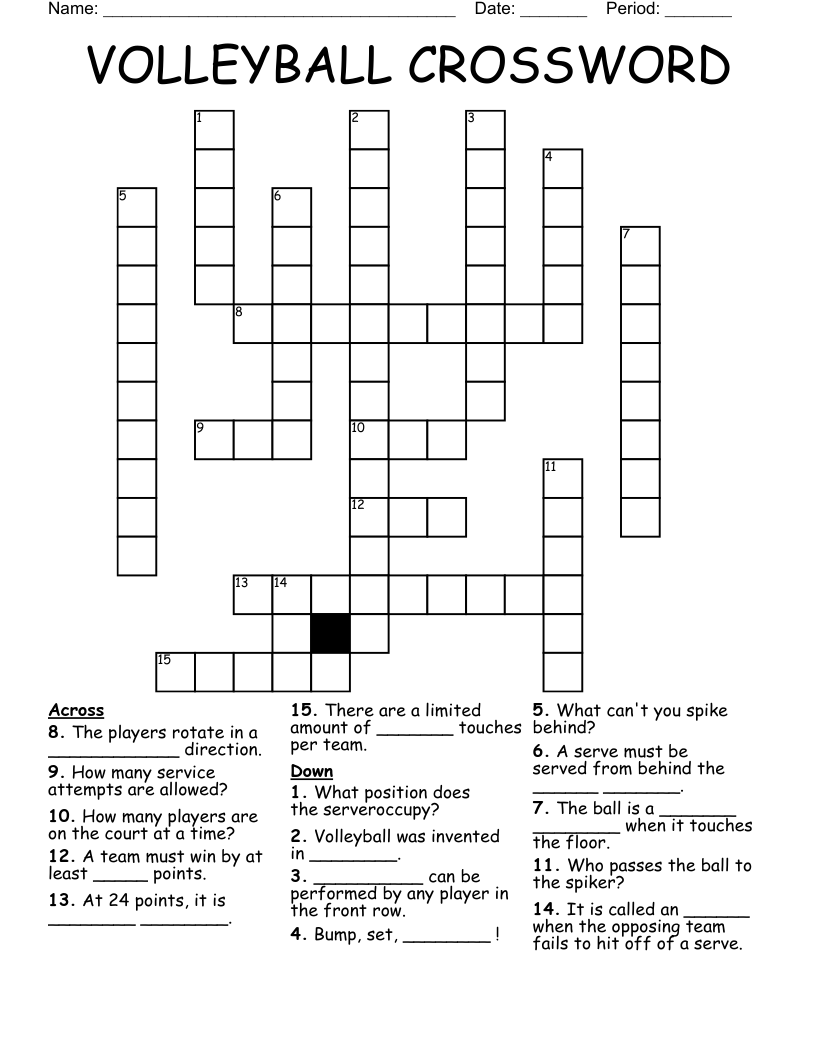 Volleyball Crossword WordMint