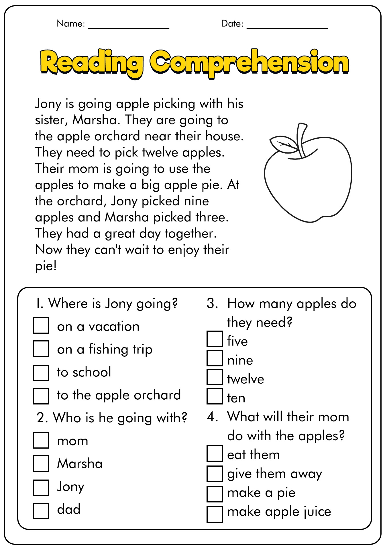 1st Grade Worksheets Reading Comprehension