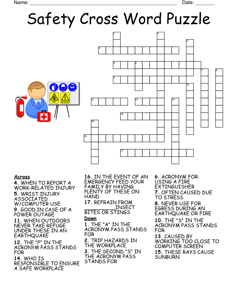2018 Safety Week Puzzle Crossword WordMint