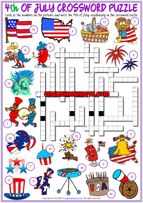4Th Of July Crossword Puzzle Printable
