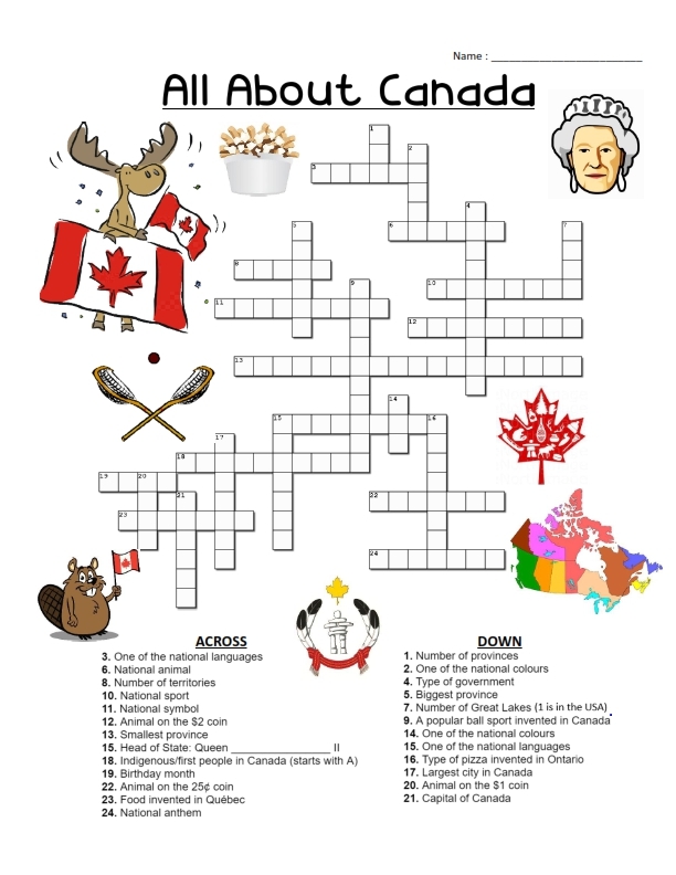 All About Canada Map Crossword Activity By Teach Simple
