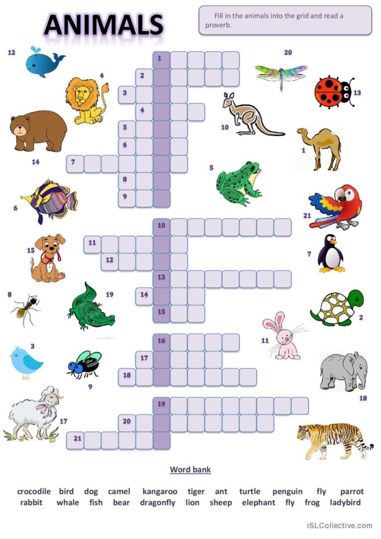 Animal Picture Crossword Crossword English ESL Worksheets Pdf Doc