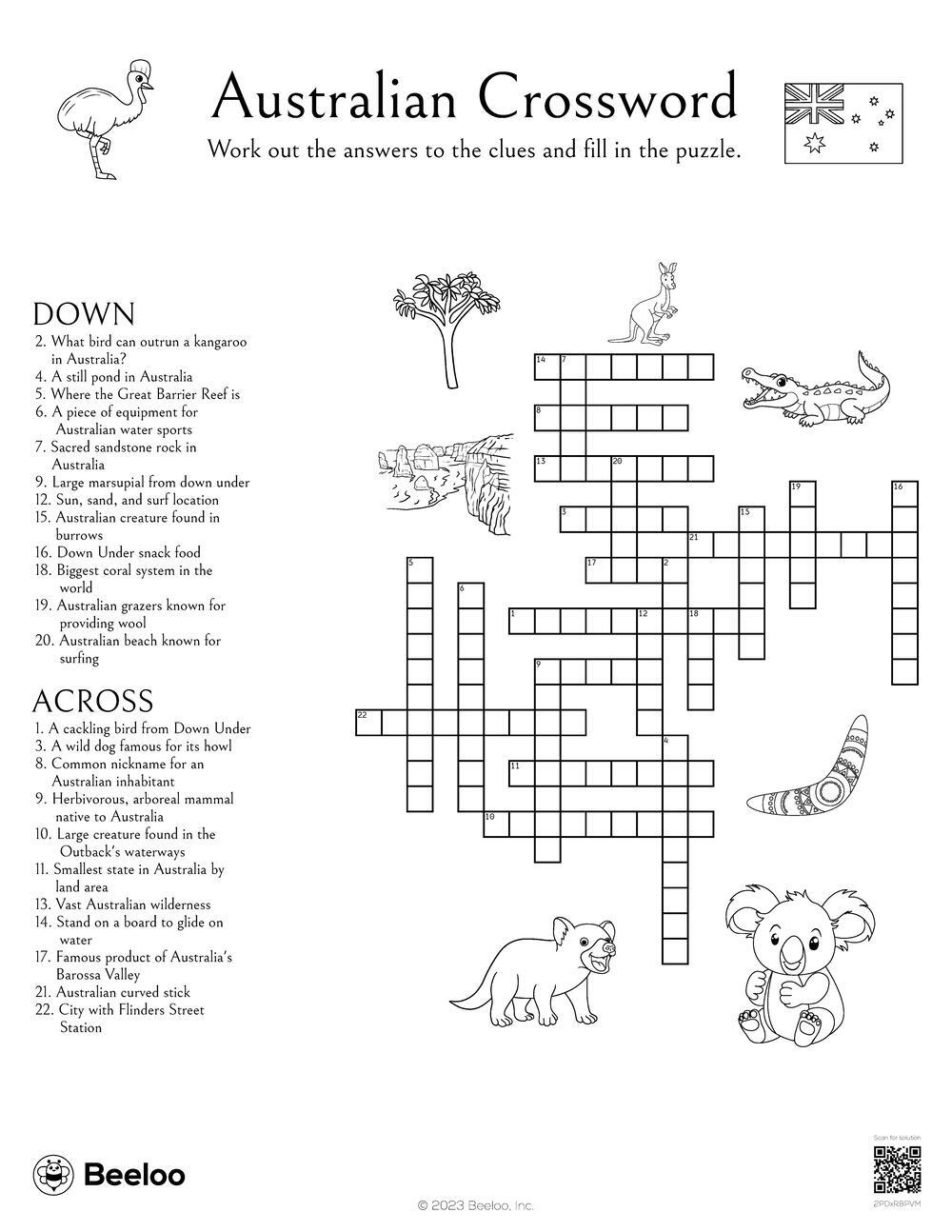 Australia themed Crossword Puzzles Beeloo Printable Crafts And 