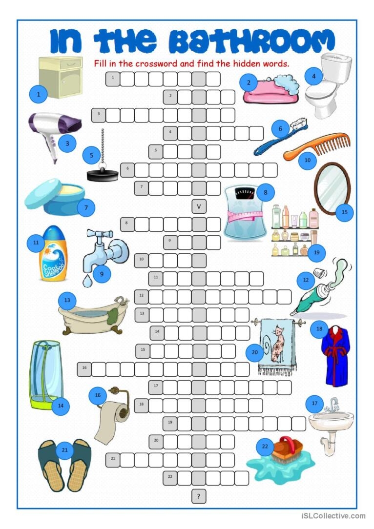 Bathroom Crossword Puzzle Crossword English ESL Worksheets Pdf Doc