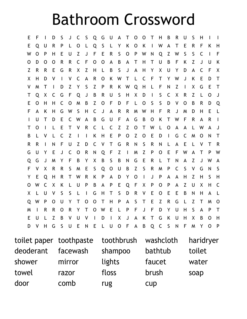 Bathroom Crossword Word Search WordMint