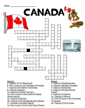 Canada Crossword Puzzle By From Miss McMullen 39 s Classroom To Yours