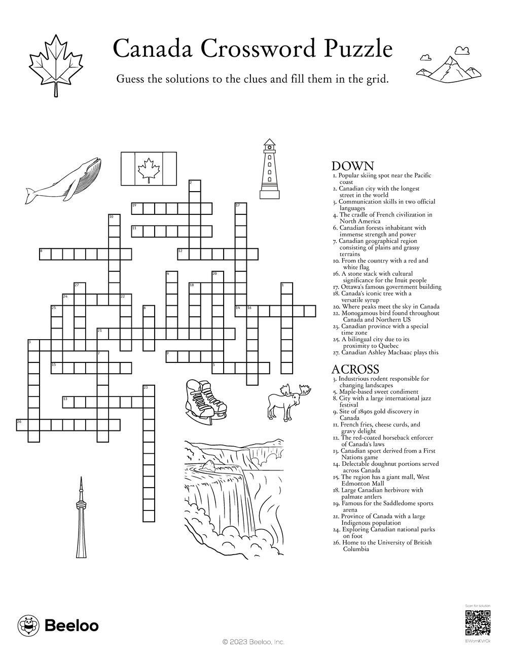 Canada themed Crossword Puzzles Beeloo Printable Crafts And 