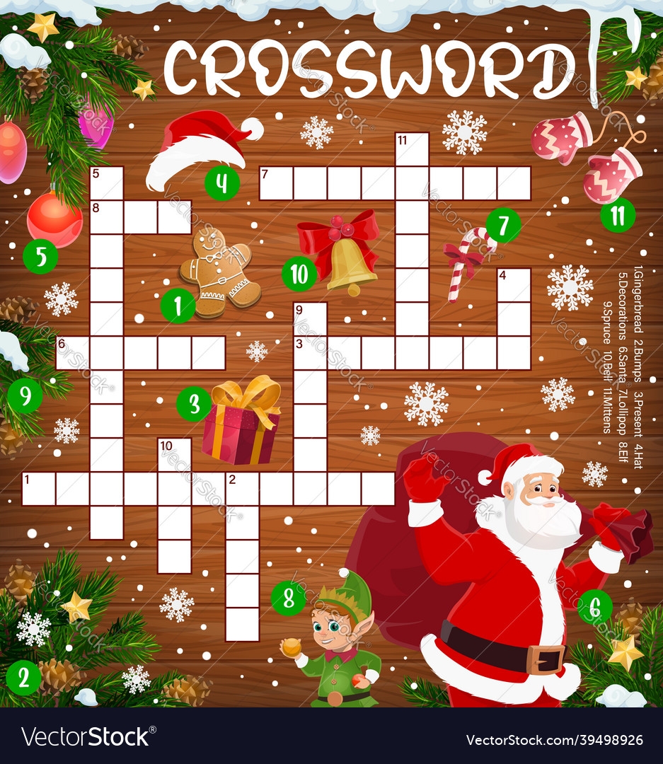Christmas Crossword Cross Puzzle With Santa Elf Vector Image
