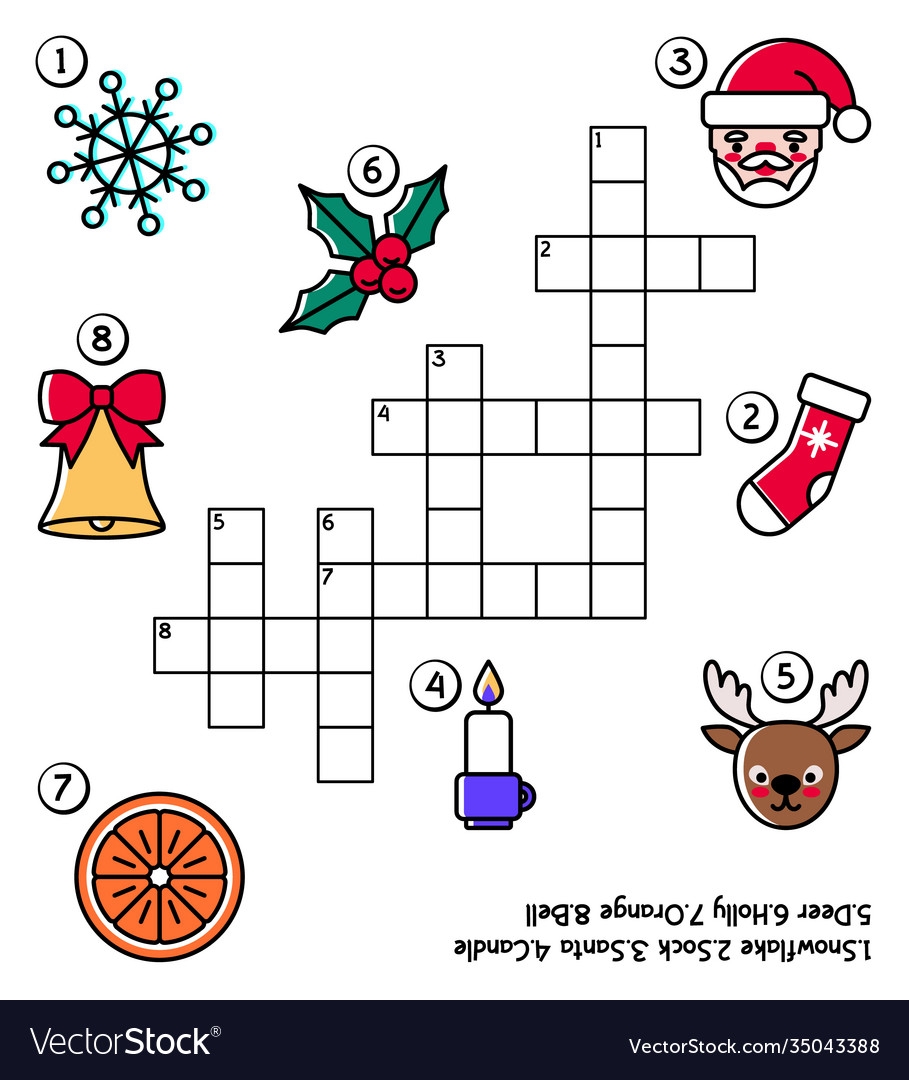 Christmas Crossword Puzzle For Kids With Santa Vector Image