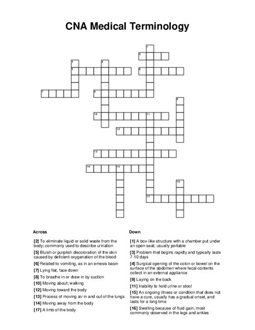 CNA Medical Terminology Crossword Puzzle