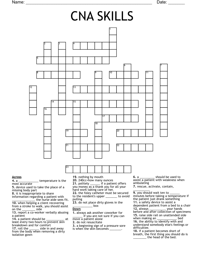 CNA SKILLS Crossword WordMint