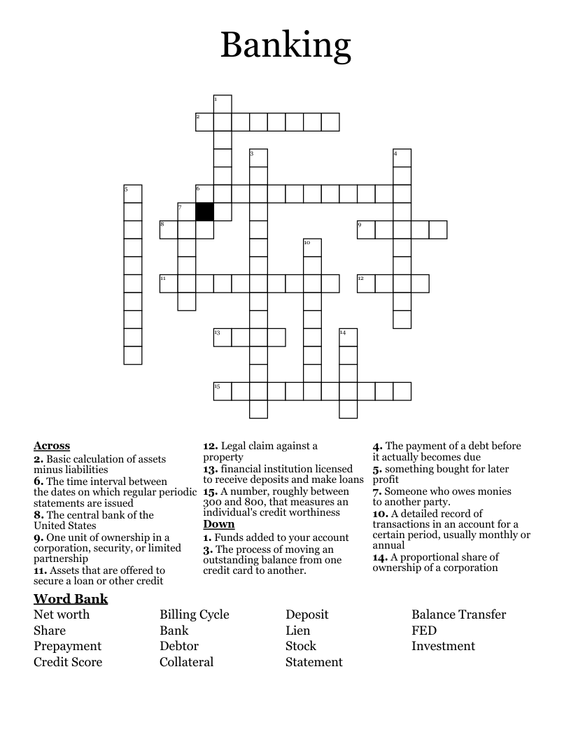 Crossword Puzzles Printable With Word Bank