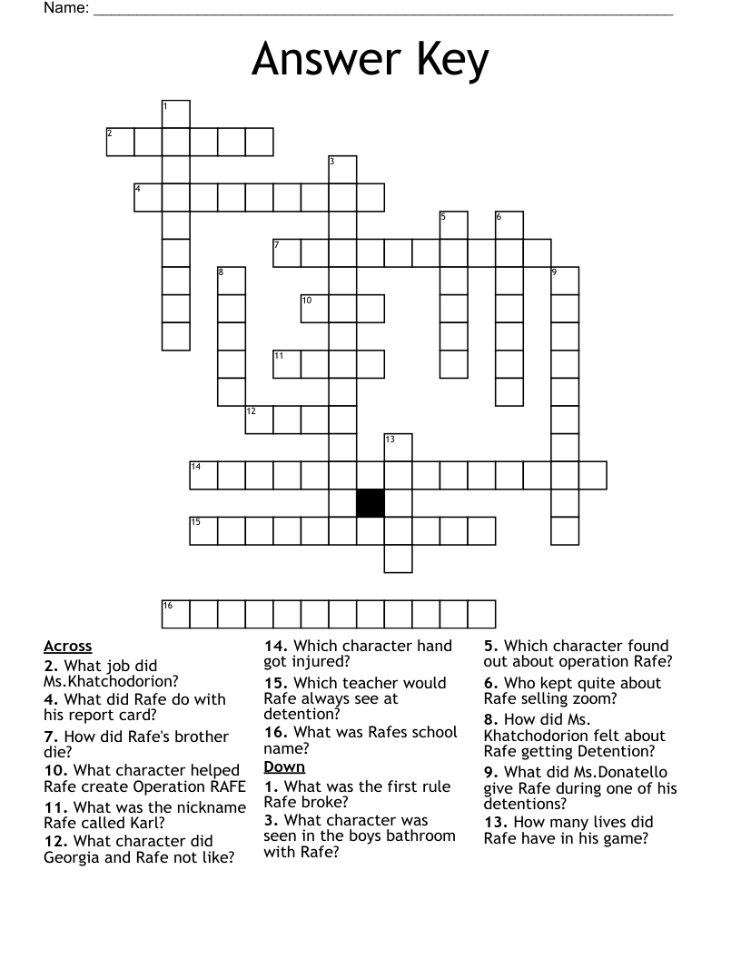 Crossword Puzzles With Answer Key Printables