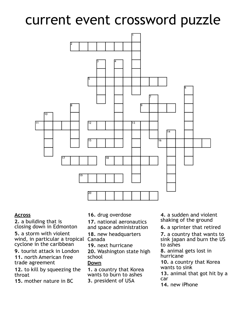 Current Event Crossword Puzzle WordMint