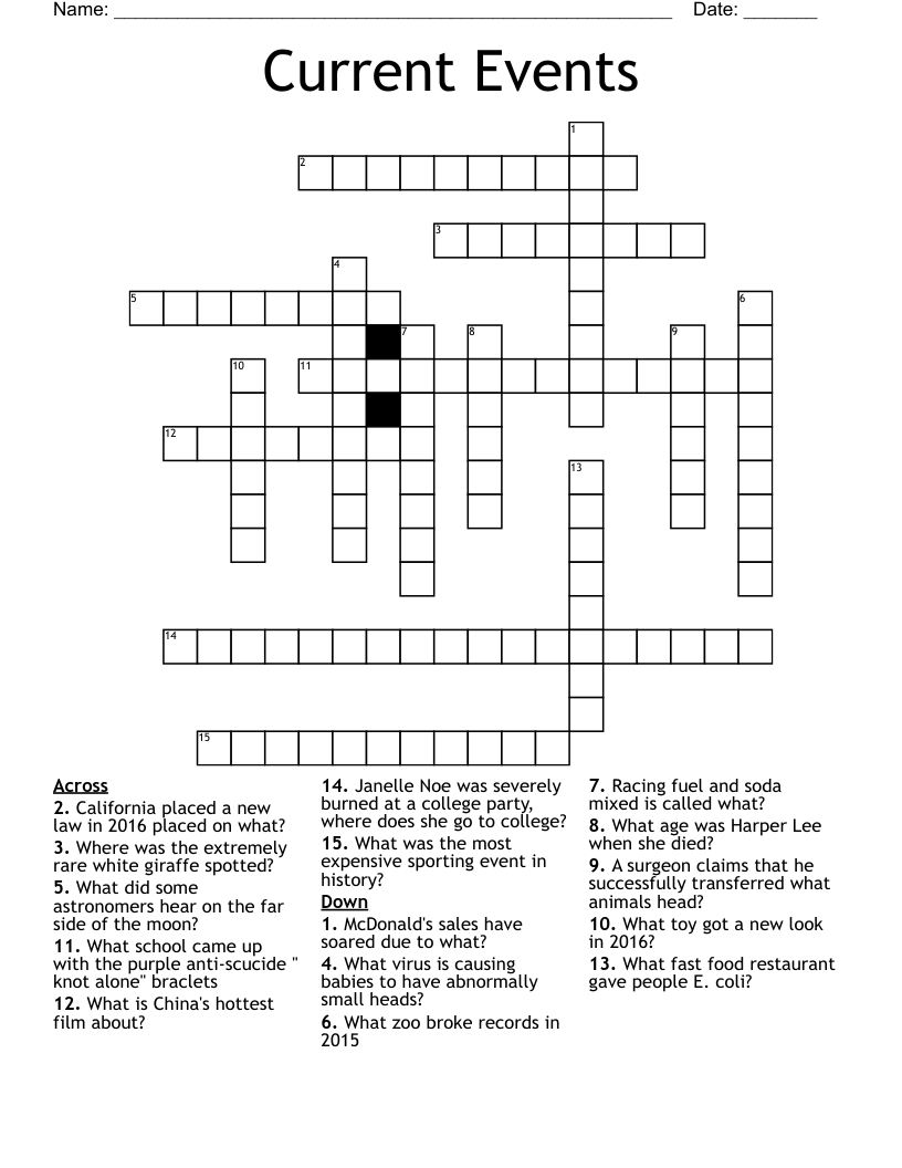 Current Events Crossword WordMint