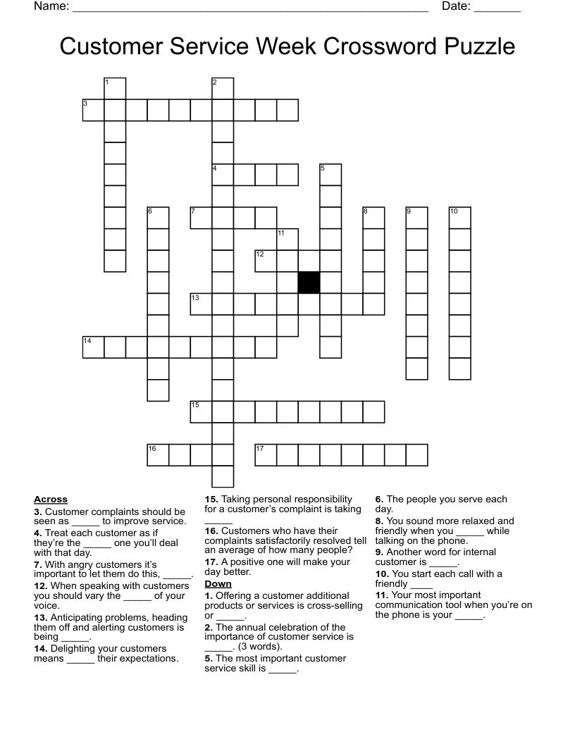 Customer Service Week Crossword Puzzle WordMint