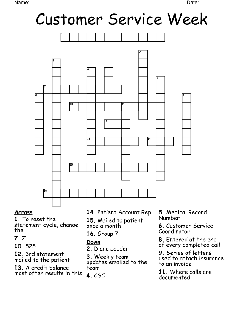 Customer Service Week Crossword WordMint