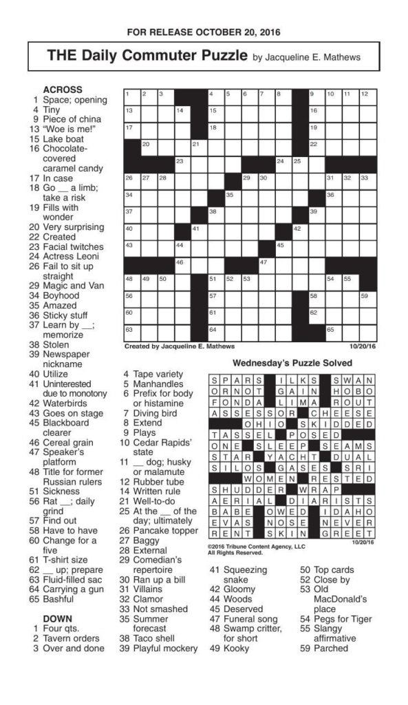 Daily Commuter Crossword Puzzle By Jacqueline Mathews Printable