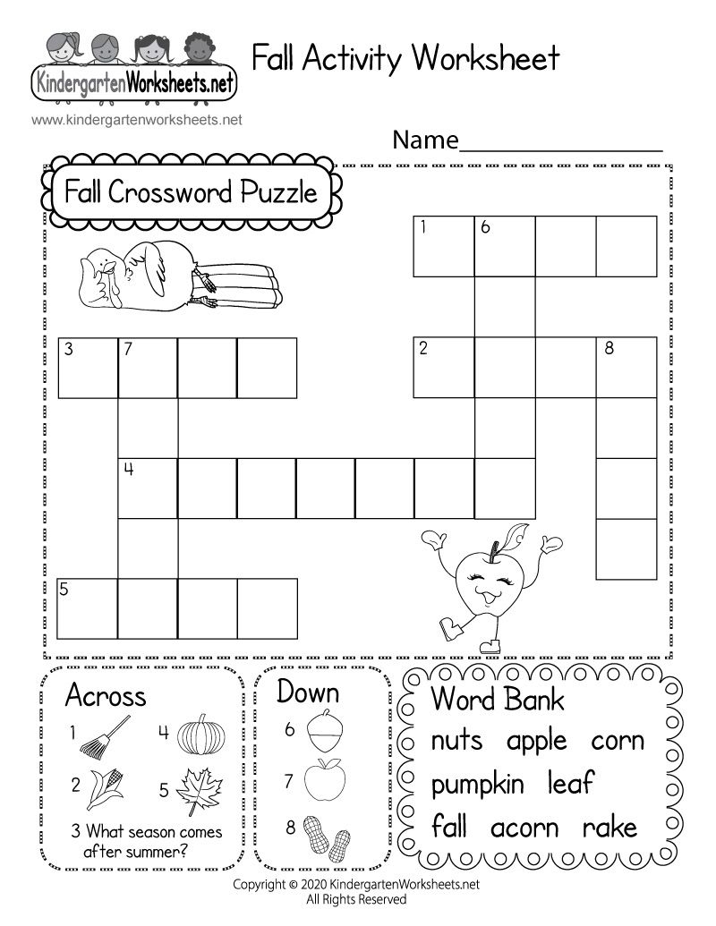Easy Crossword Puzzle For Kindergarten