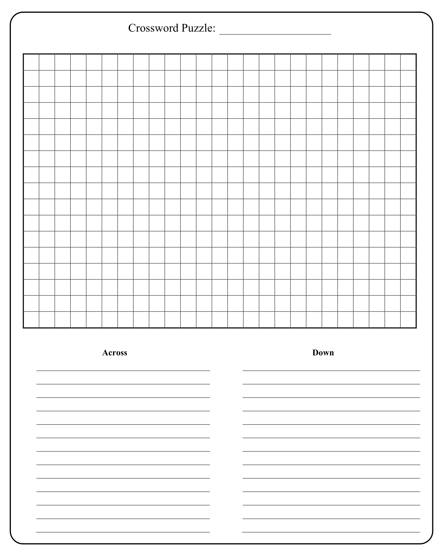 Editable Blank Crossword Puzzle Template