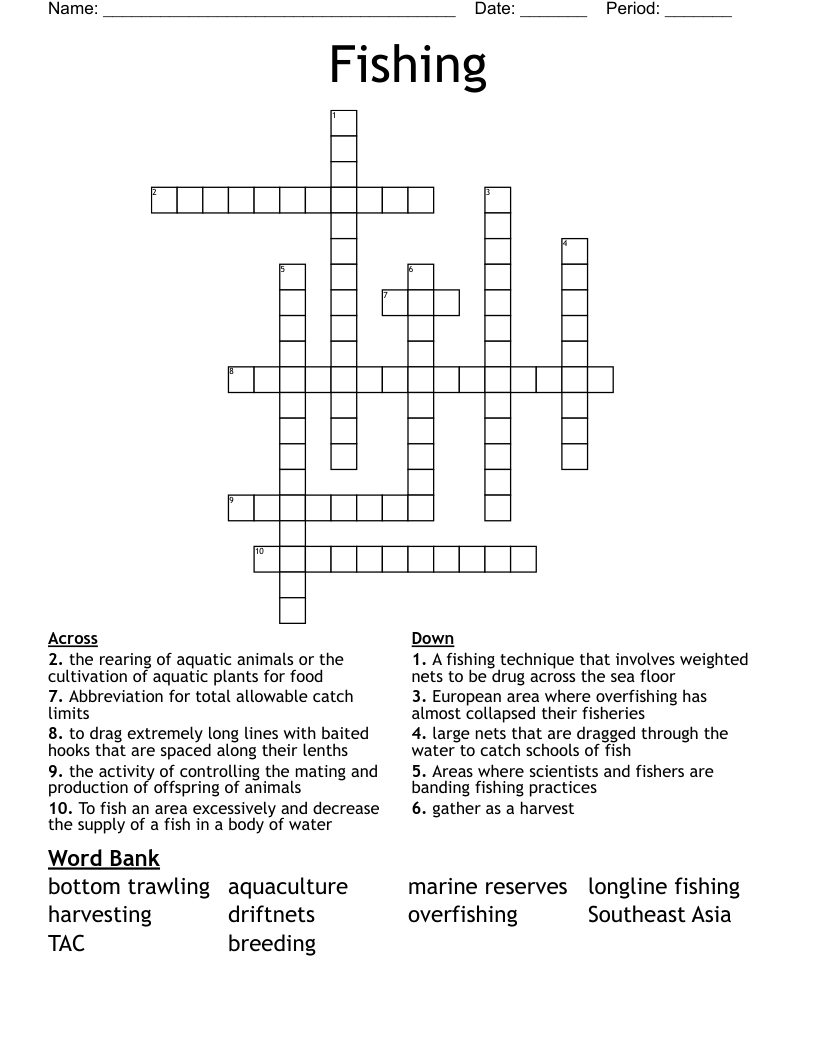 Fishing Crossword WordMint