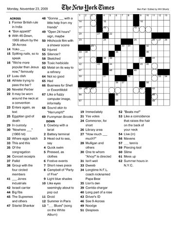 Free Monday New York Times Crossword Puzzles