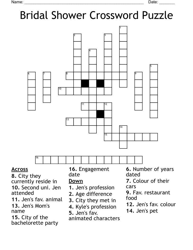 Free Printable Bridal Shower Crossword Puzzle FREE PRINTABLE TEMPLATES